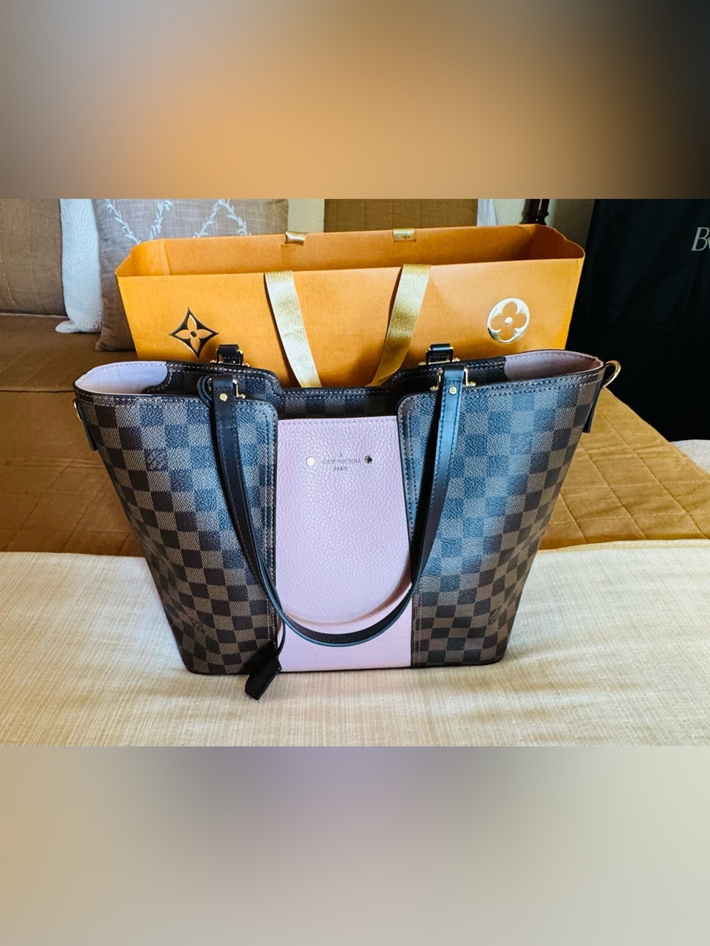 Louis Vuitton Pink and Brown Damier Ebene Tote with Detachable Strap - Picture 2 of 6